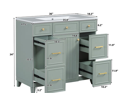 Bathroom Vanity With Ceramic Sink, Soft Close Doors, Adjustable Shelves