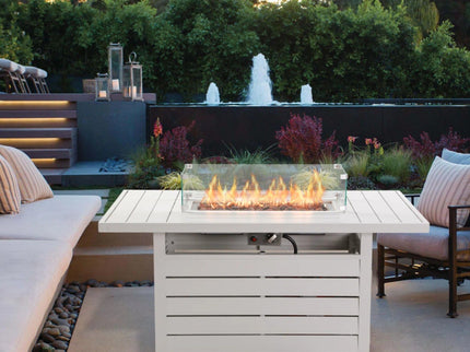 Rectangular Propane Fire Pit Table With Burner, Lava Rock, Waterproof Cover