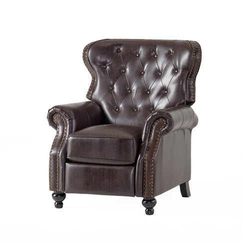 Contemporary Style Push Back Recliner With Button Tufted Stitching And Nailhead Trim