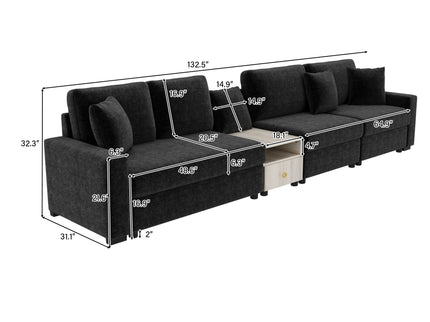 Modular Sofa Couch With Storage Armrest And Center Console