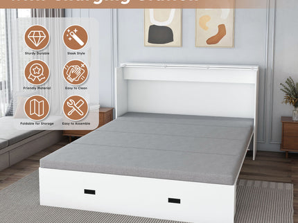 Full Murphy Bed With Storage Drawers, Charging Station, Foldable Panels, And Silent Swivel Wheels