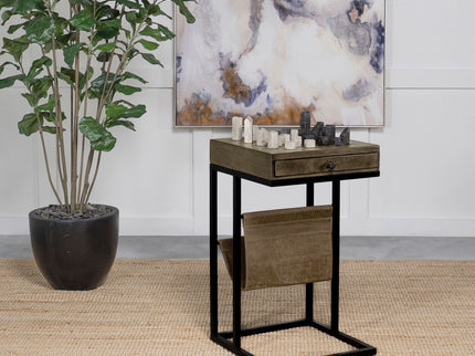 Checkmate - 1 Drawer Side Table With Carved Chess Board - Brown