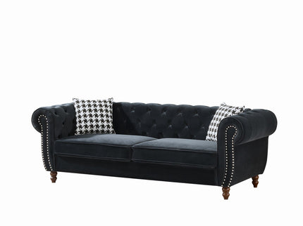 Chesterfield Upholstery Fabric Sofa With Roll Armrest & Nailhead