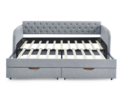 Daybed With Trundle And Storage Drawers, Flat Arms With Pocket
