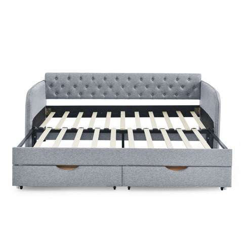 Daybed With Trundle And Storage Drawers, Flat Arms With Pocket