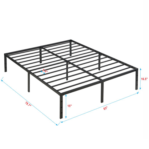 Heavy Duty Queen Size Bed Frame With Quiet Support - Black