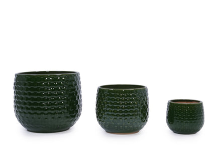 3 Pieces Flowerpot, Planter For Patio, Garden Or Windowsills - Dark Green