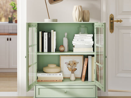 Minimalist Buffet Cabinet With Double Glass Doors And Drawer