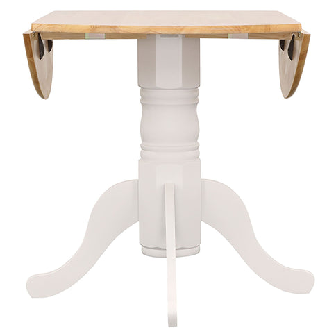 Round Dining Table With Drop Leaf Pedestal Base, Expandable Top - Natural