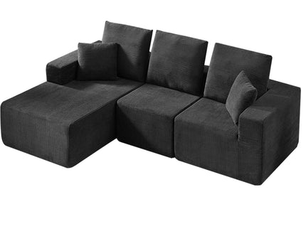 Modular Sectional Sofa With Chaise, L Shaped Cloud Couch With Deep Seat, Sectional Couches For Living Room - Black