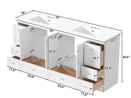 Shaker Free Standing Bathroom Vanity Cabinet & Sink, Soft Close Drawers, Soft Close Doors