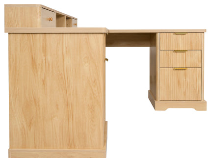 Fluted L-Shaped Desk With Charging Station & Storage Cabinet