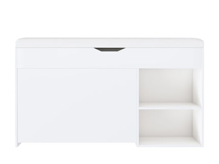 Modern Design Entryway Bench With Adjustable 3 Tier Flip-Up Drawers And Hidden Cabinet - White