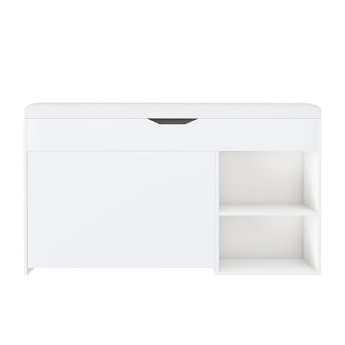 Modern Design Entryway Bench With Adjustable 3 Tier Flip-Up Drawers And Hidden Cabinet - White