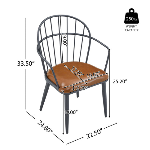Industrial Inspired Upholstered Dining Chair Set With Metal Legs (Set of 2) - Brown
