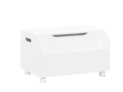 Toy Box With 4 Universal Wheels, Kids Playroom Storage Organizer With Front Bookshelf, Flip Top Lid, Safety Hinge - White