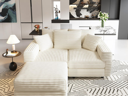 Deep Seat Convertible Sofa With Soft Pillows And Ottomans
