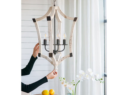 4 Light Chandelier, Hanging Light Fixture With Adjustable Chain For Kitchen, Bulb Not Included - Cream