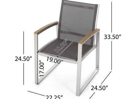 Poetic - Outdoor Dining Chair With Faux Wood Arms And Aluminum Frame (Set of 2) - Gray