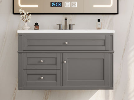 Modern Wall Mounted Floating Cabinet With Double Drawer And Sink