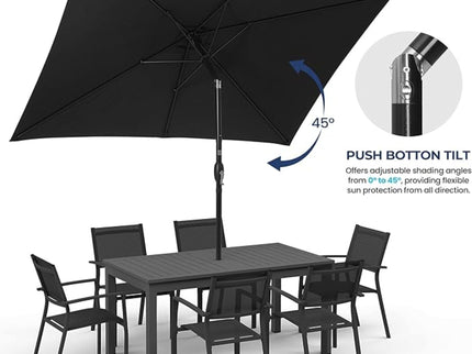 Rectangular Patio Umbrella With Crank Tilt, Polyester UV-Resistant Canopy