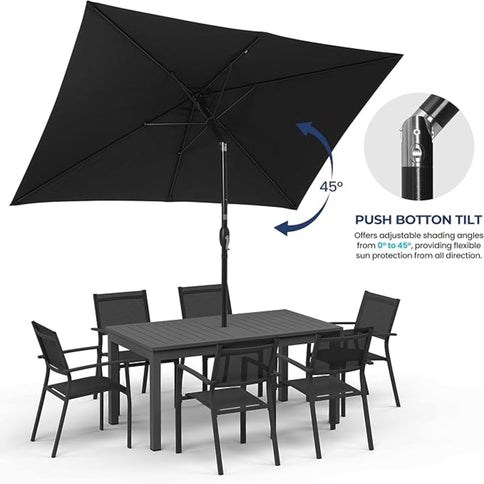 Rectangular Patio Umbrella With Crank Tilt, Polyester UV-Resistant Canopy