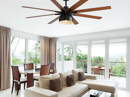 52" Ceiling Fan With 6 Speed Wind 8 Dual Colors Blades Remote Control Reversible DC Motor With Light - Black