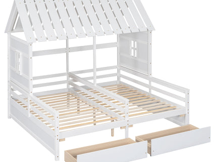 House Platform Beds With 2 Drawers, Side By Side Design