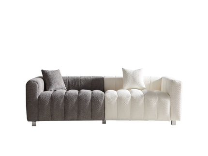 3 Seater Sofa With Metal Base Legs And 2 Pillows In +, 87.4" Premium Couch For Living Room - White / Gray