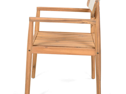 Creative Braided Acacia Wood Outdoor Dining Table And Chairs With Armrests (Set of 2) - Teak / White