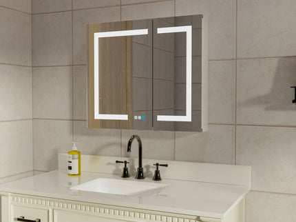 LED Lighted Bathroom Medicine Cabinet With Mirror, Recessed Or Surface LED Medicine Cabinet, Defog, Stepless Dimming, Color Temper Change, Storage Shelves