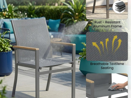 5 Piece Gray Aluminum Patio Dining Set With Textilene Chairs For Outdoor Use
