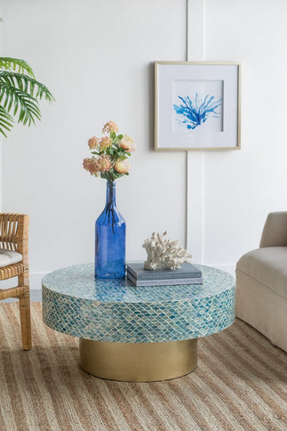 Unique Capiz Coffee Table & Pedestal Base