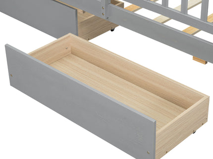 Platform Bed With LED Light, Multi Functional Headboard, Guardrail And 2 Drawers