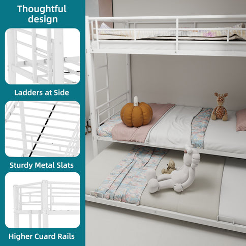 Bunk Bed For Kids, Convertible Frame With Ladders & Guardrail