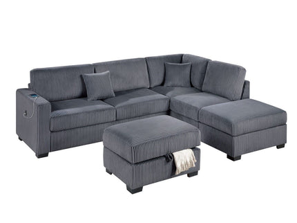 3 Piece Sectional Sofa With Reversible Chaise And USB Storage Ottoman