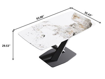 Modern Artificial Stone Pandora White Curved Metal Leg Dining Table, 6 People - Antique White