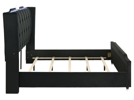 Mika - LED Upholstered Bed With Tufted Wingback Headboard And Ambient Lighting