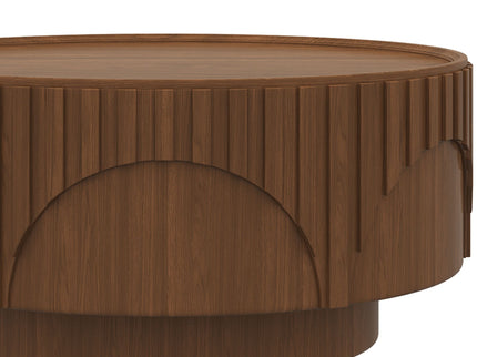 Round Fluted Drum Coffee Table With Sturdy Base For Living Room