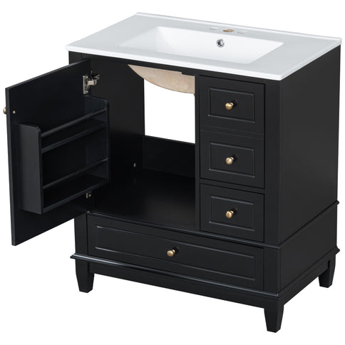 Freestanding Bathroom Vanity With Sink, Soft Close Door, 3 Drawers