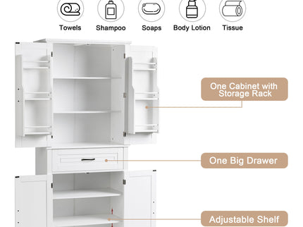 Bathroom Storage Cabinet With Doors And Drawer, Adjustable Shelf