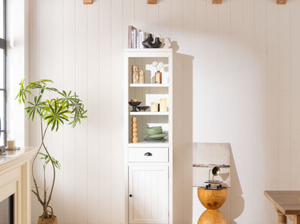 Retro Style 75'' Tall Display Shelf With Cabinet For Hallways Living Room Kitchen - White