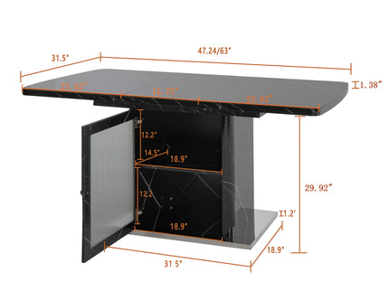 Modern Rectangle Dining Table With Stretchable Top, Storage Cabinet