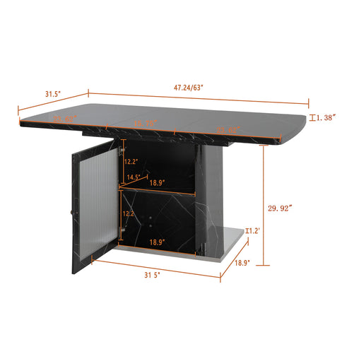 Modern Rectangle Dining Table With Stretchable Top, Storage Cabinet
