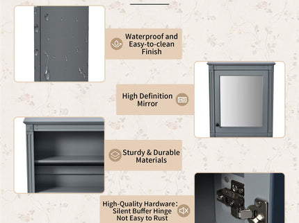 Wall Mounted Bathroom Storage Cabinet With Mirror, Medicine Cabinet With Height Adjustable Shelf