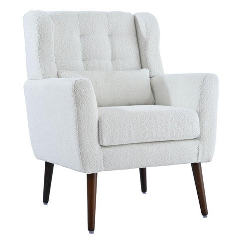 Modern Accent Chair, Arm Chairs For Living Room, Upholstered Mordern Armchair, Comfy Soft Padded Lounge Chair In Small Space, Bedroom, With Pillow, Solid Wood Leg