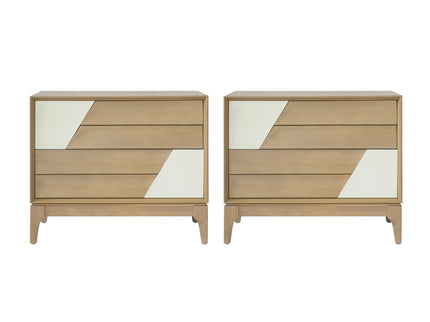 Japandi 2 Drawer Nightstand With Geometric Design