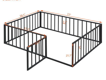 Metal Floor Bed Frame With Fence And Door