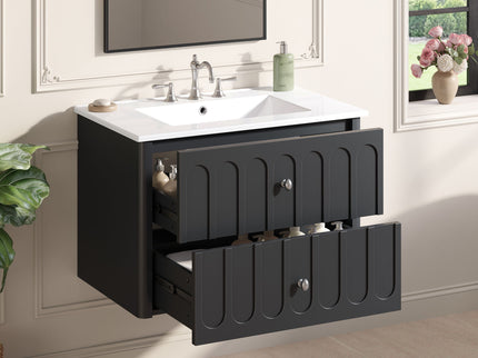 Floating Bathroom Vanity With Oval Knobs & Round Edge, Soft Close Drawer Slides