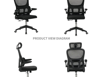High Back Ergonomic Swivel Rolling Office Chair With Tilt Function, 3D Headrest, Lumbar Support - Black